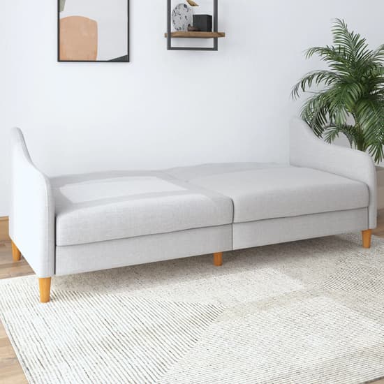 Jaspar Linen Fabric Sofa Bed With Wooden Legs In Light Grey_3