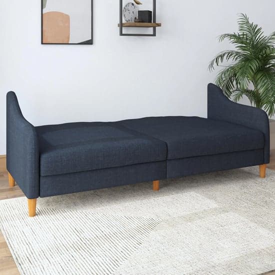 Jaspar Linen Fabric Sofa Bed With Wooden Legs In Navy_3