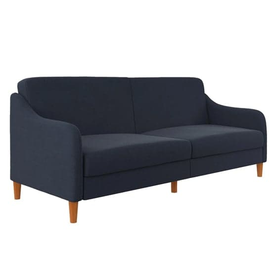 Jaspar Linen Fabric Sofa Bed With Wooden Legs In Navy_4