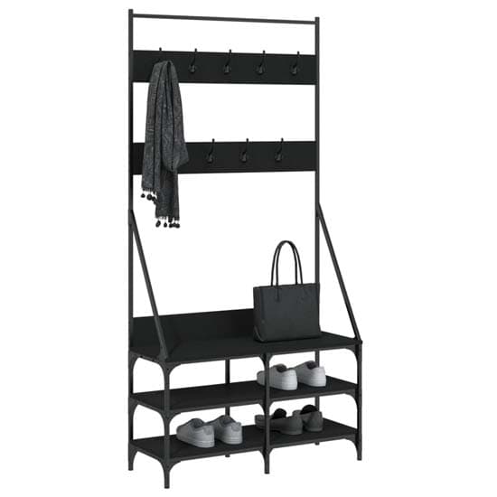 Jasper Wooden Clothes Rack With Shoe Storage In Black_3