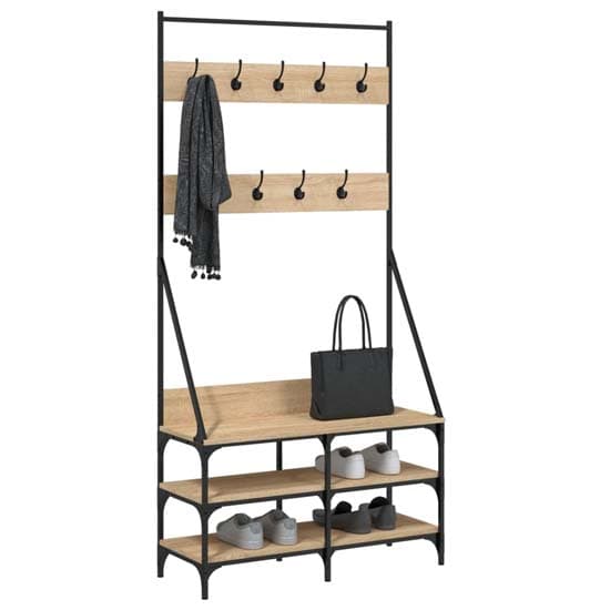 Jasper Wooden Clothes Rack With Shoe Storage In Sonoma Oak_3