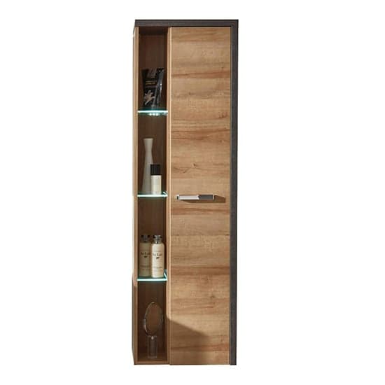 Java LED Wall Hung Storage Cabinet In Dark Cement Grey And Oak_3