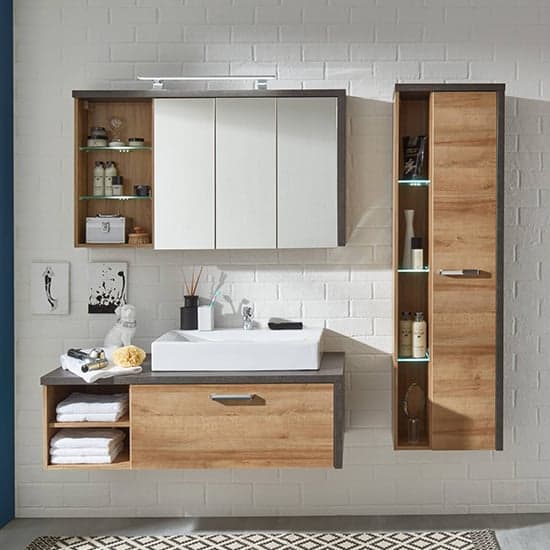 Java LED Wall Hung Storage Cabinet In Dark Cement Grey And Oak_5