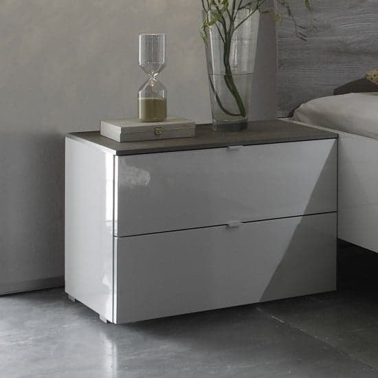 Jaxon High Gloss Bedside Cabinet With 2 Drawers In White_1