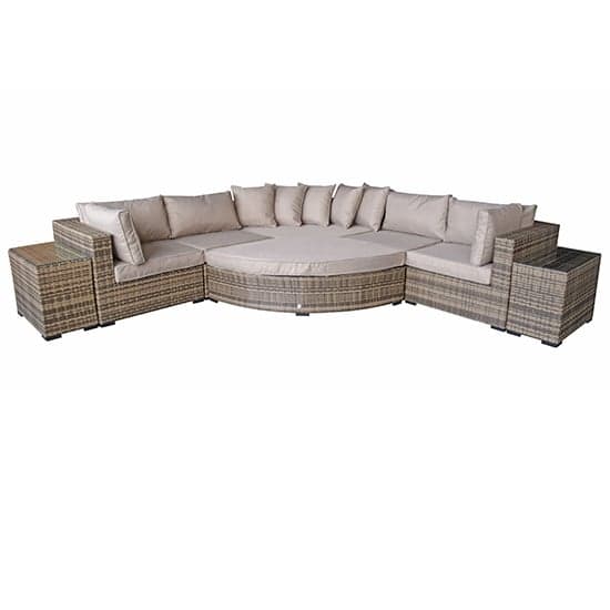 Jeana Corner Sofa With Poof And End Tables In Mixed Brown_2