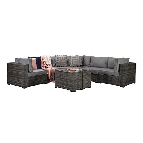 Jeana Corner Sofa With Poof And End Tables In Mixed Grey_2