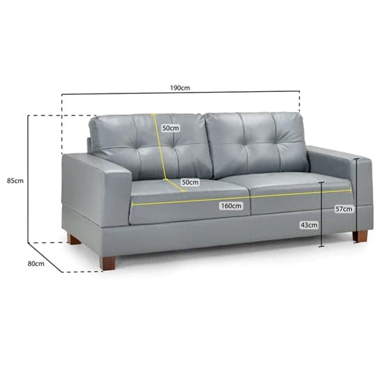 Jerri Faux Leather 3 Seater Sofa In Light Grey_6