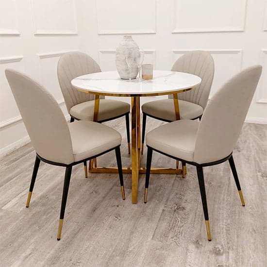Jersey Round Polar White Dining Table 4 Everett Beige Chairs_1