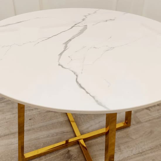 Jersey Round White Sintered Stone Dining Table With Gold Frame_2