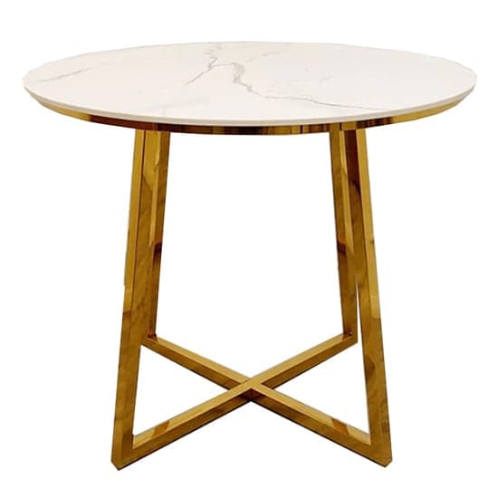 Jersey Round White Sintered Stone Dining Table With Gold Frame