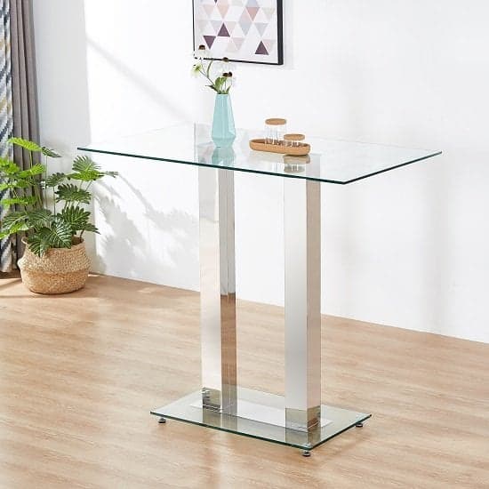 Jet Clear Glass Top Bar Table With 4 Ritz Black White Stools_2