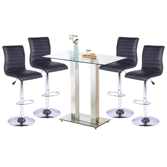Jet Clear Glass Top Bar Table With 4 Ripple Black Stools_1