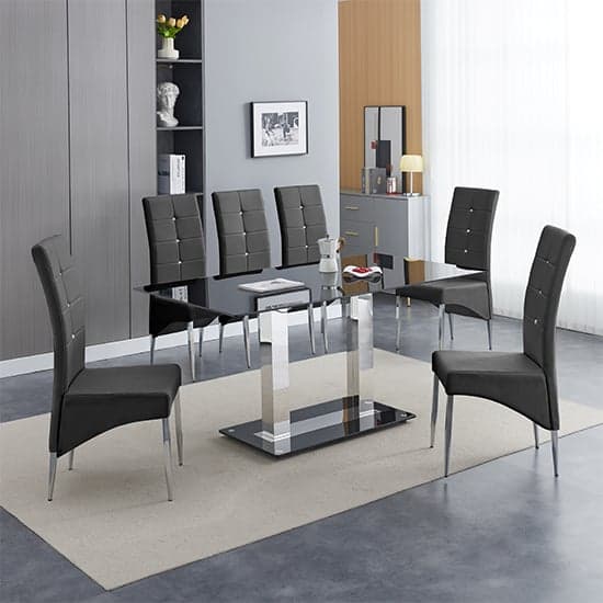 Jet Large Black Glass Dining Table With 6 Vesta Black Chairs_1