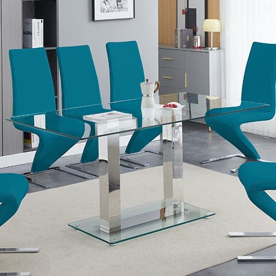 Jet Large Clear Glass Dining Table With 6 Demi Z Teal Chairs_2