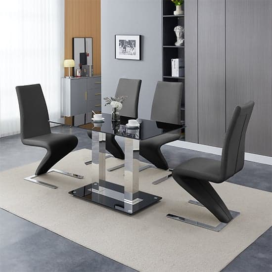 Jet Small Black Glass Dining Table With 4 Demi Z Black Chairs_1