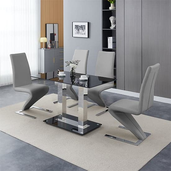 Jet Small Black Glass Dining Table With 4 Demi Z Grey Chairs_1