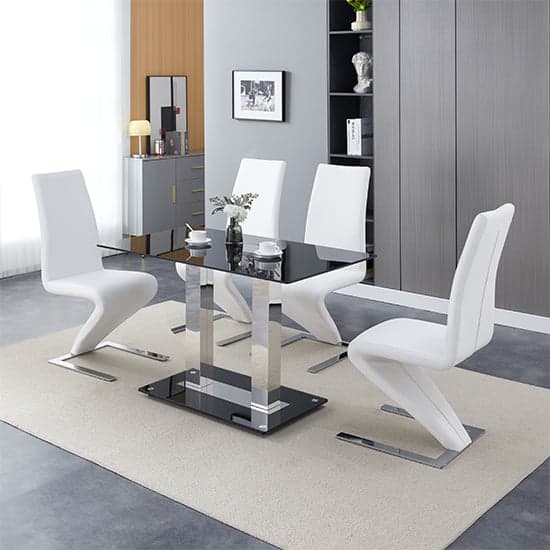 Jet Small Black Glass Dining Table With 4 Demi Z White Chairs_1