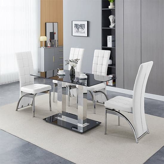 Jet Small Black Glass Dining Table With 4 Ravenna White Chairs_1