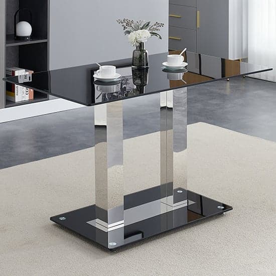 Jet Small Black Glass Dining Table With Chrome Supports_1