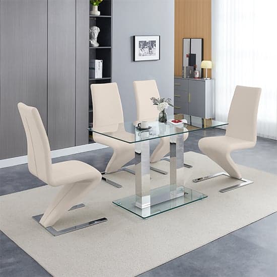 Jet Small Clear Glass Dining Table With 4 Demi Z Taupe Chairs_1