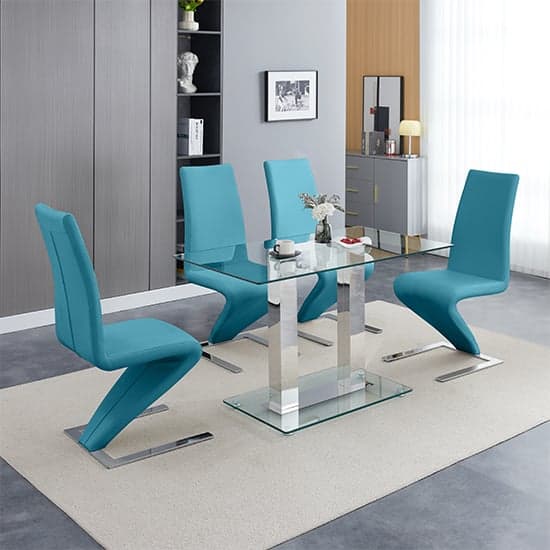 Jet Small Clear Glass Dining Table With 4 Demi Z Teal Chairs_1
