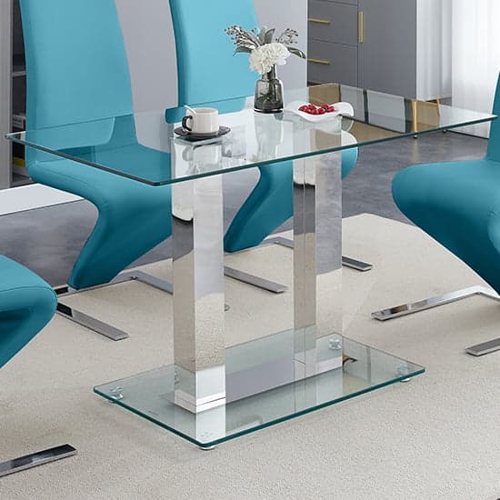 Jet Small Clear Glass Dining Table With 4 Ravenna Teal Chairs_2