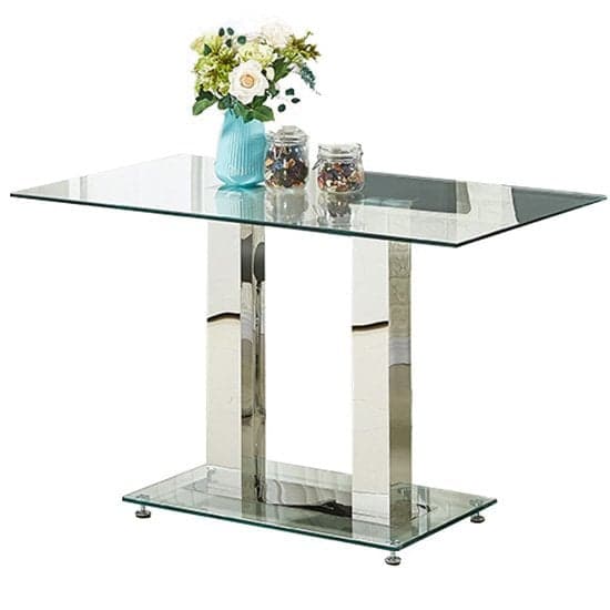 Jet Small Clear Glass Dining Table With 4 Opal Teal Chairs_2