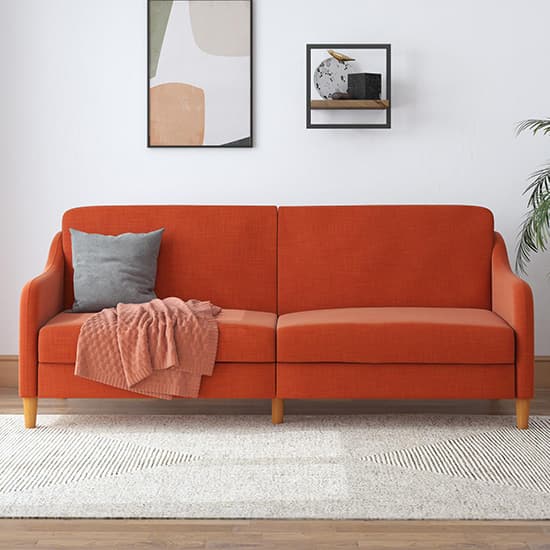Jevic Linen Fabric Sprung Sofa Bed In Orange_3