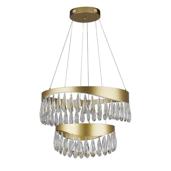 Jewel LED 2 Tier Crystal Ceiling Pendant Light In Gold_2