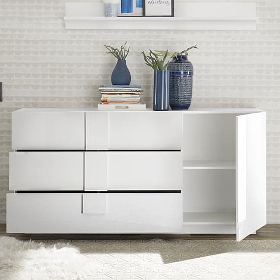 Jining High Gloss Sideboard With 1 Door 3 Drawers In White_2