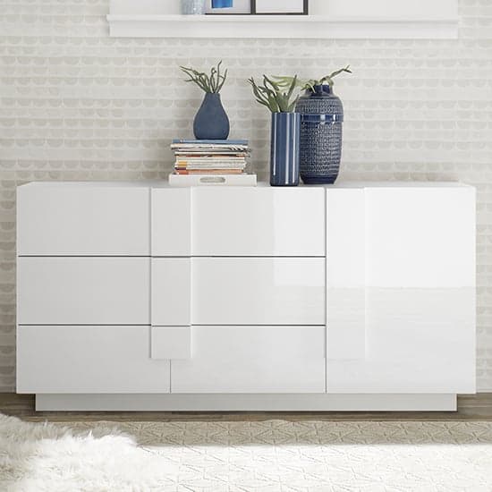 Jining High Gloss Sideboard With 1 Door 3 Drawers In White_1