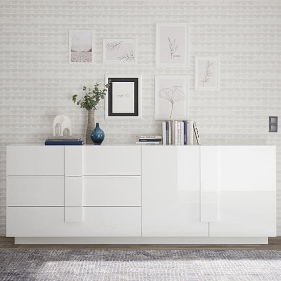 Jining High Gloss Sideboard With 2 Doors 3 Drawers In White_1