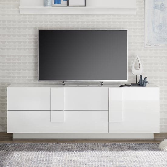 Jining High Gloss TV Stand With 1 Door 2 Drawers In White_1