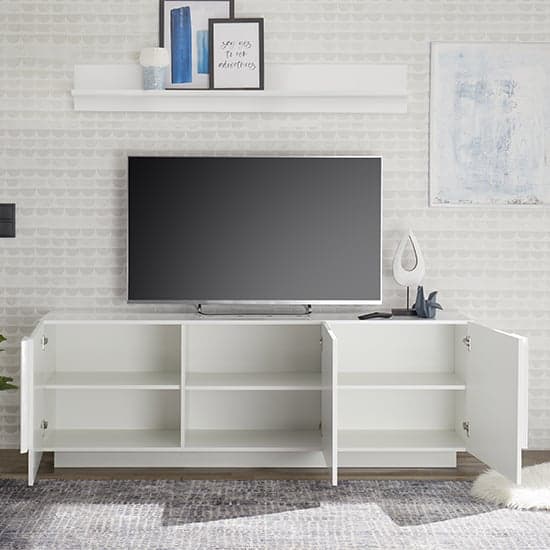 Jining High Gloss TV Stand With 3 Doors In White_2