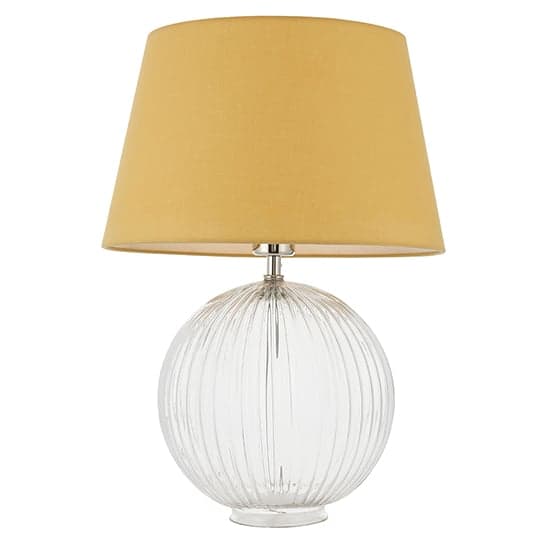 Jixi Yellow Cotton Shade Table Lamp With Clear Ribbed Base_2