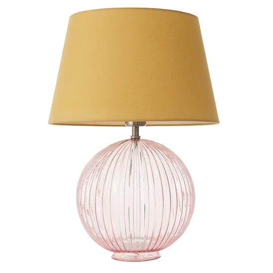 Jixi Yellow Cotton Shade Table Lamp With Dusky Pink Ribbed Base_2