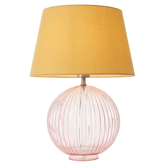 Jixi Yellow Cotton Shade Table Lamp With Dusky Pink Ribbed Base_1