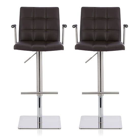 Jonka Brown Faux Leather Swivel Gas-Lift Bar Stools In Pair_1