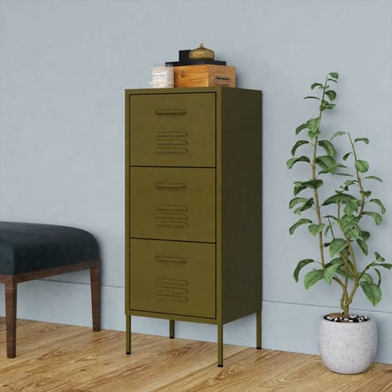 Jordan Steel Storage Cabinet With 3 Drawers In Olive Green_1