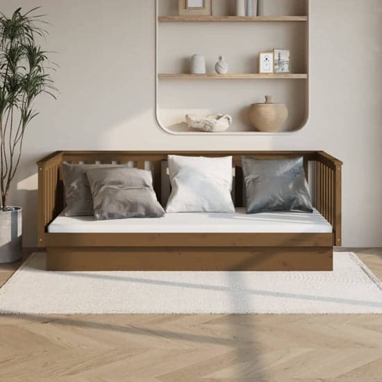 Julia Solid Pine Wood Single Day Bed In Honey Brown_1
