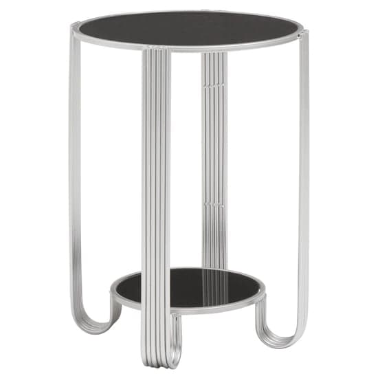 Julie Round Black Glass Top End Table With Silver Metal Base_1