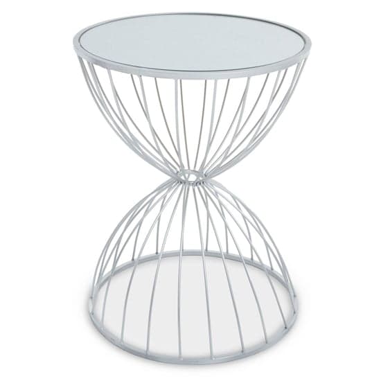 Julie Round White Glass Top Side Table With Silver Metal Frame_1