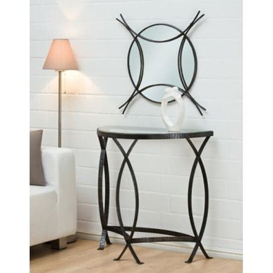 Jupiter Clear Glass Console Table With Antique Black Metal Frame_2