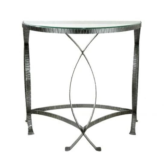 Jupiter Clear Glass Console Table With Antique Black Metal Frame_1