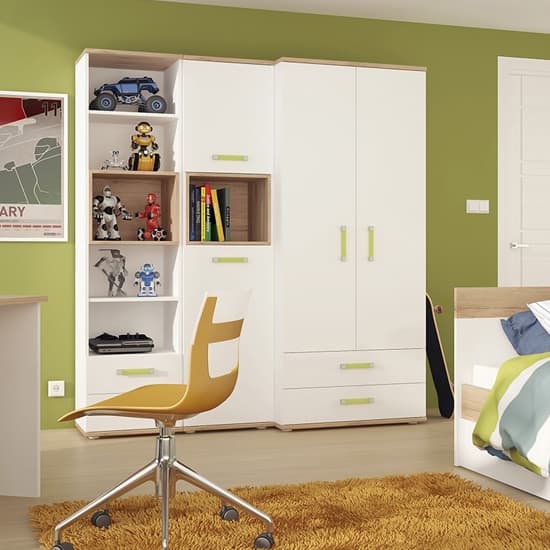 Kaas Wooden Storage Cabinet In White Gloss And Oak With 2 Doors_4