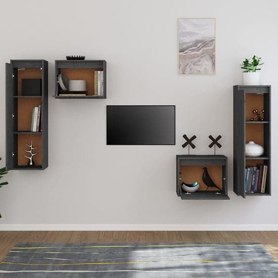 Kacela Solid Pinewood Entertainment Unit In Grey_2