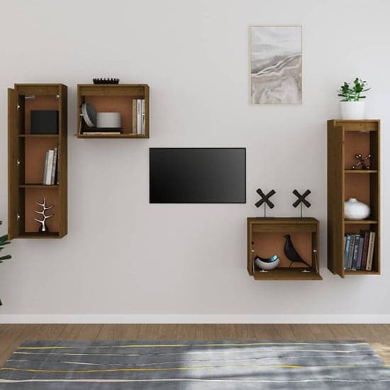 Kacela Solid Pinewood Entertainment Unit In Honey Brown_2