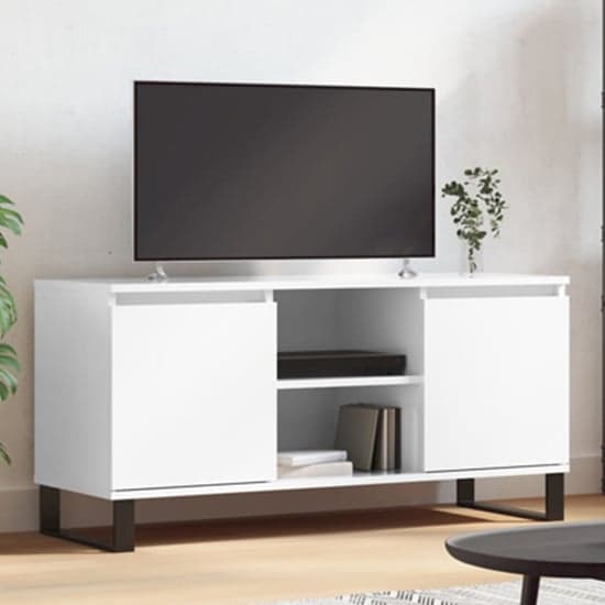 Kacia High Gloss TV Stand With 2 Doors In White_1