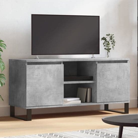 Kacia Wooden TV Stand With 2 Doors In Concrete Effect_1