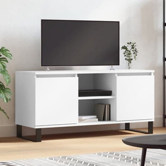 Kacia Wooden TV Stand With 2 Doors In White_1